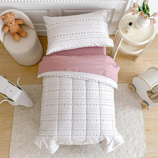 Joyreap 4 Piece Cotton Toddler Bedding Set for Girls, Soft Comfort