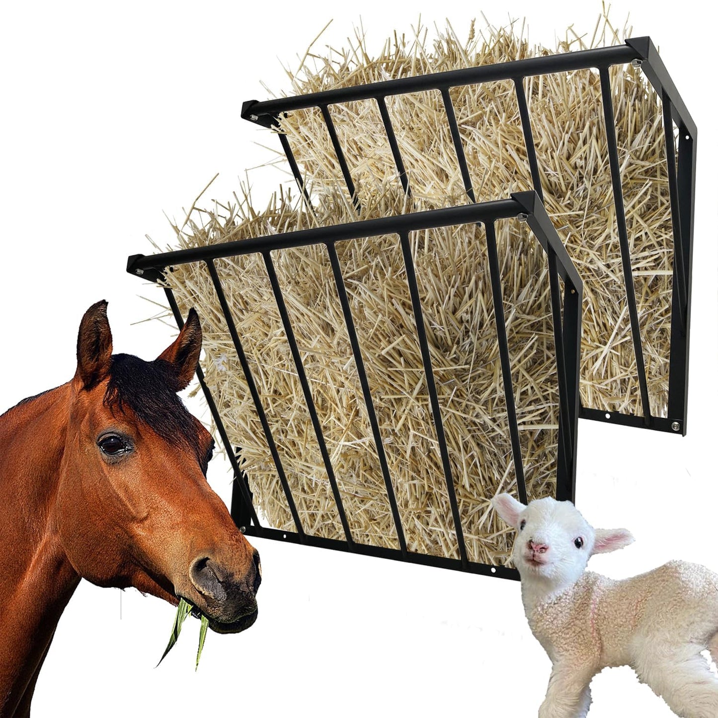 2Pcs Horse Hay Feeder with 24 Gallon Capacity for Livestock