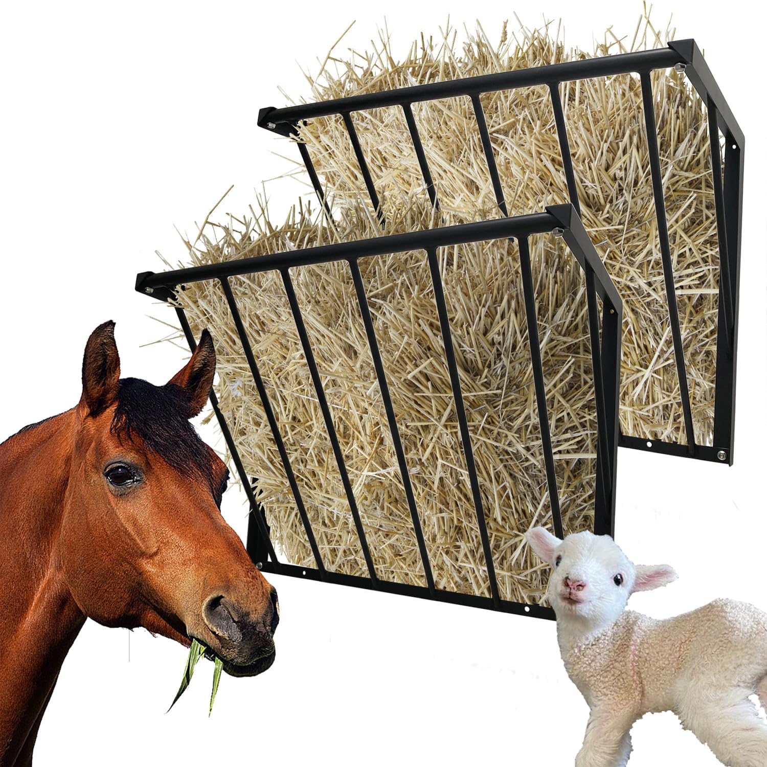2Pcs Horse Hay Feeder with 24 Gallon Capacity for Livestock