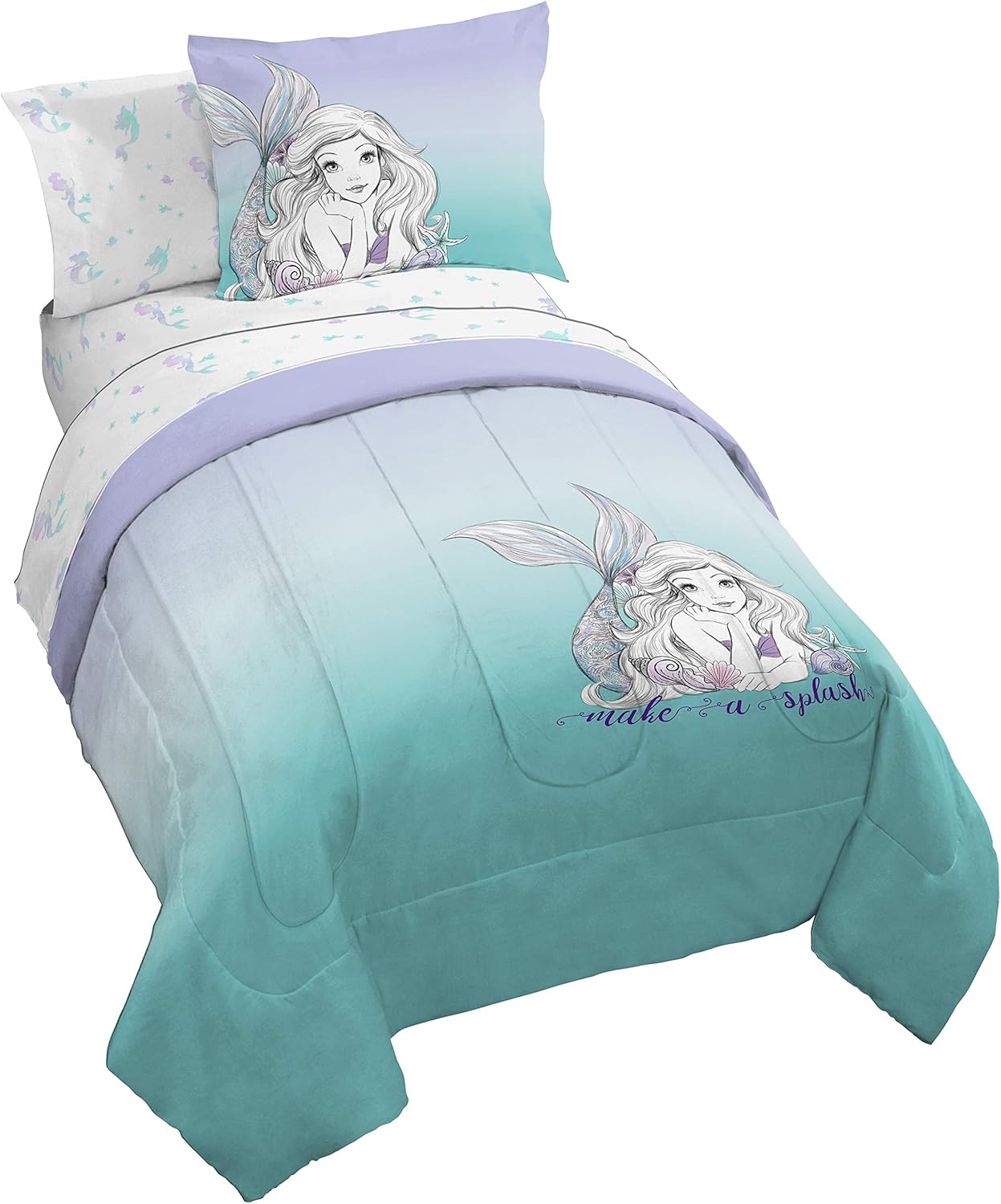 Disney Little Mermaid Twin Bed Set - Comforter & Sheets Included