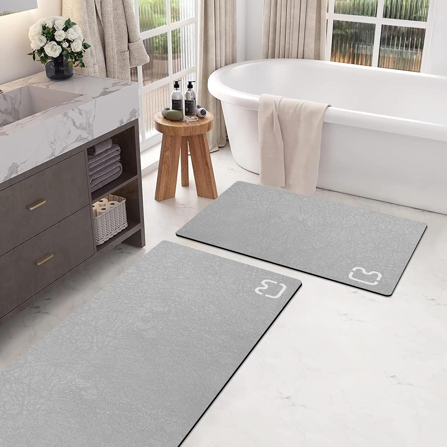 Quick Dry Diatomaceous Earth Bath Mat Set for Modern Bathrooms