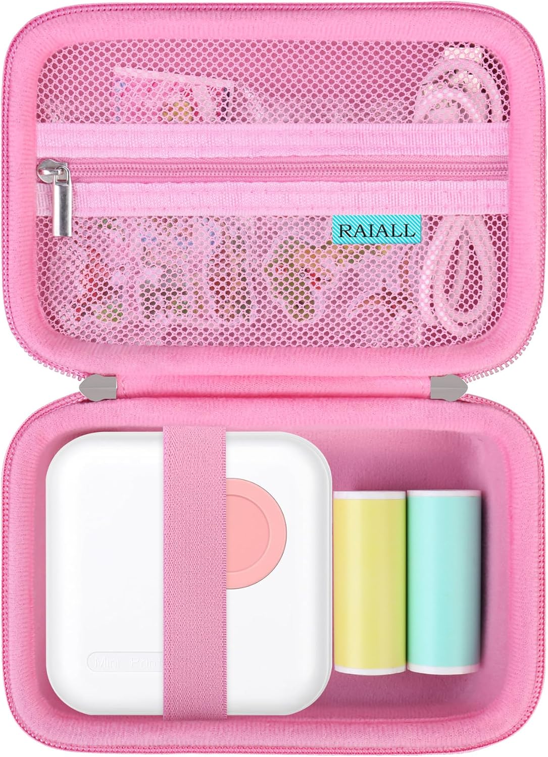 RAIALL Deep Pink Hard Case: Compact Sticker Printer Storage
