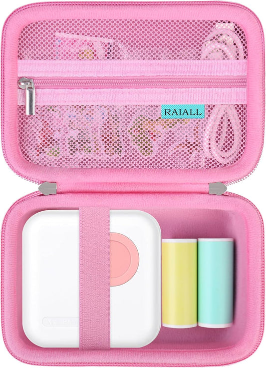 RAIALL Deep Pink Hard Case: Compact Sticker Printer Storage