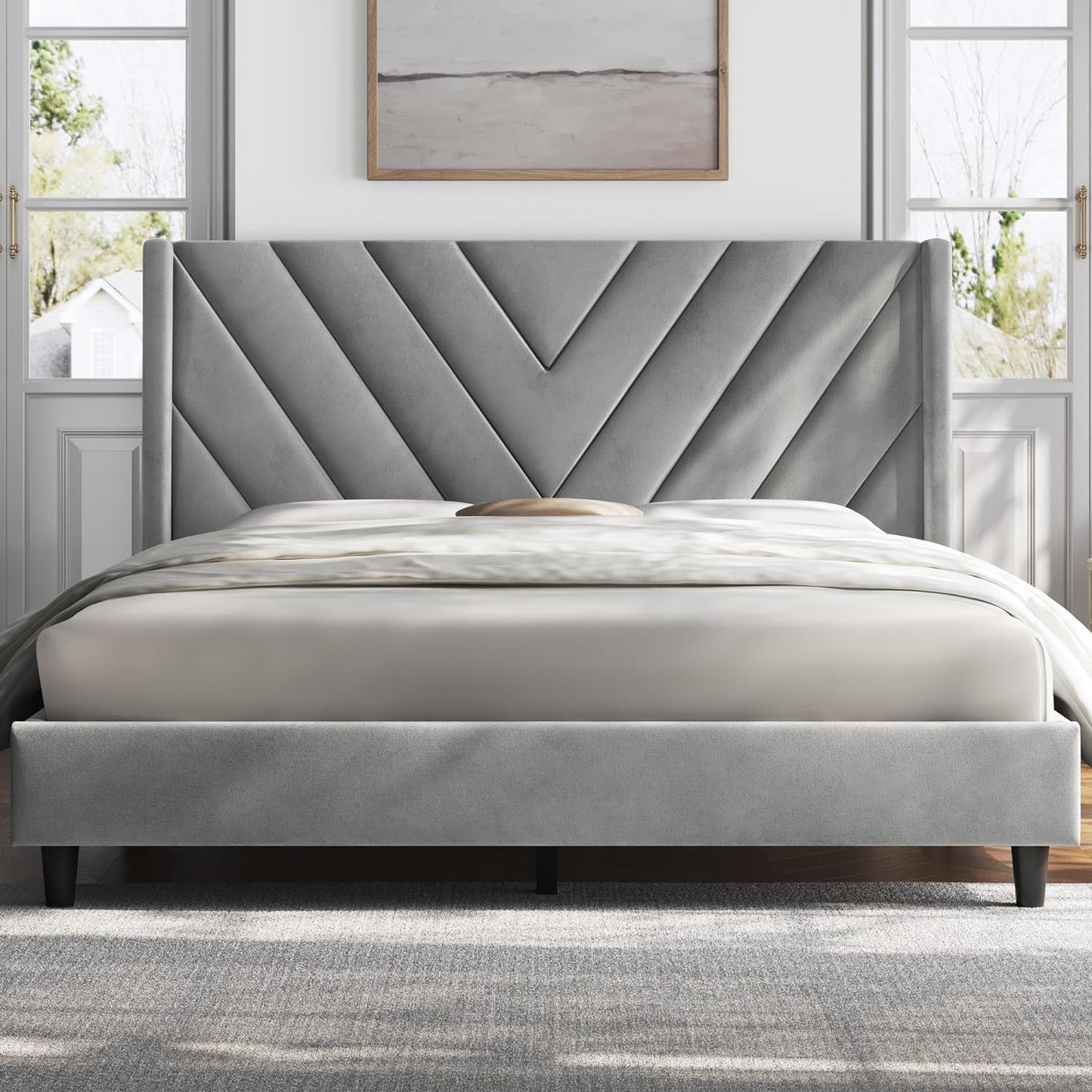 Yaheetech Full Bed Frame with Wing Side Tufted Headboard