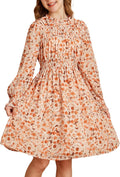 Girls' Long Sleeve Floral Midi Dress Size 6-14 - Smocked Bodice