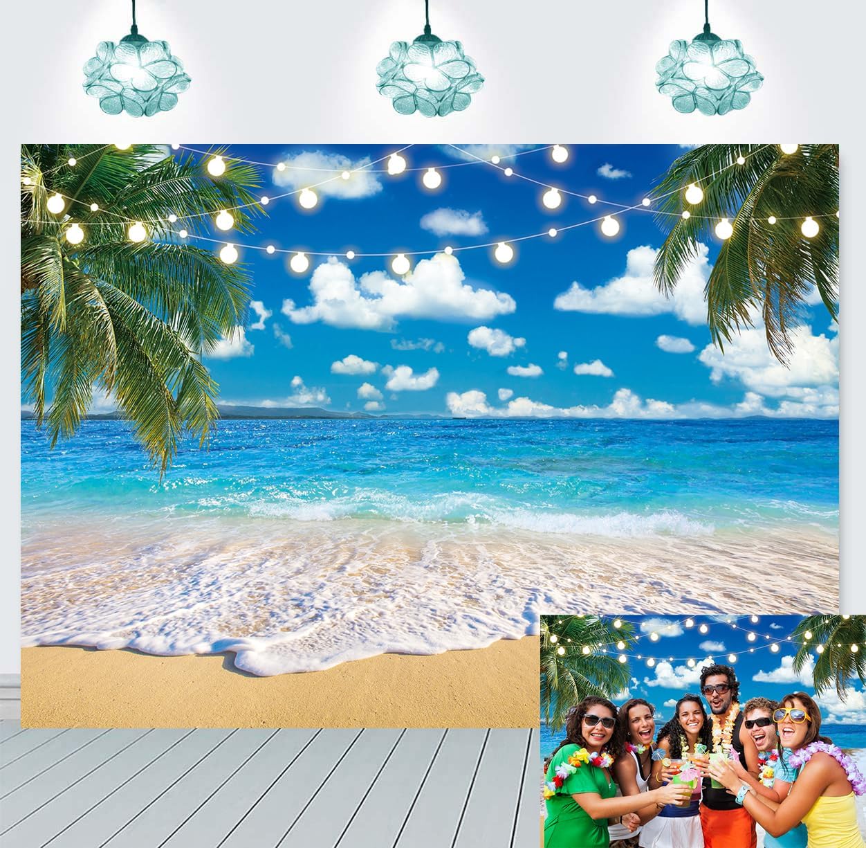 Hawaiian Beach Ocean Backdrop for Summer Tropical Parties