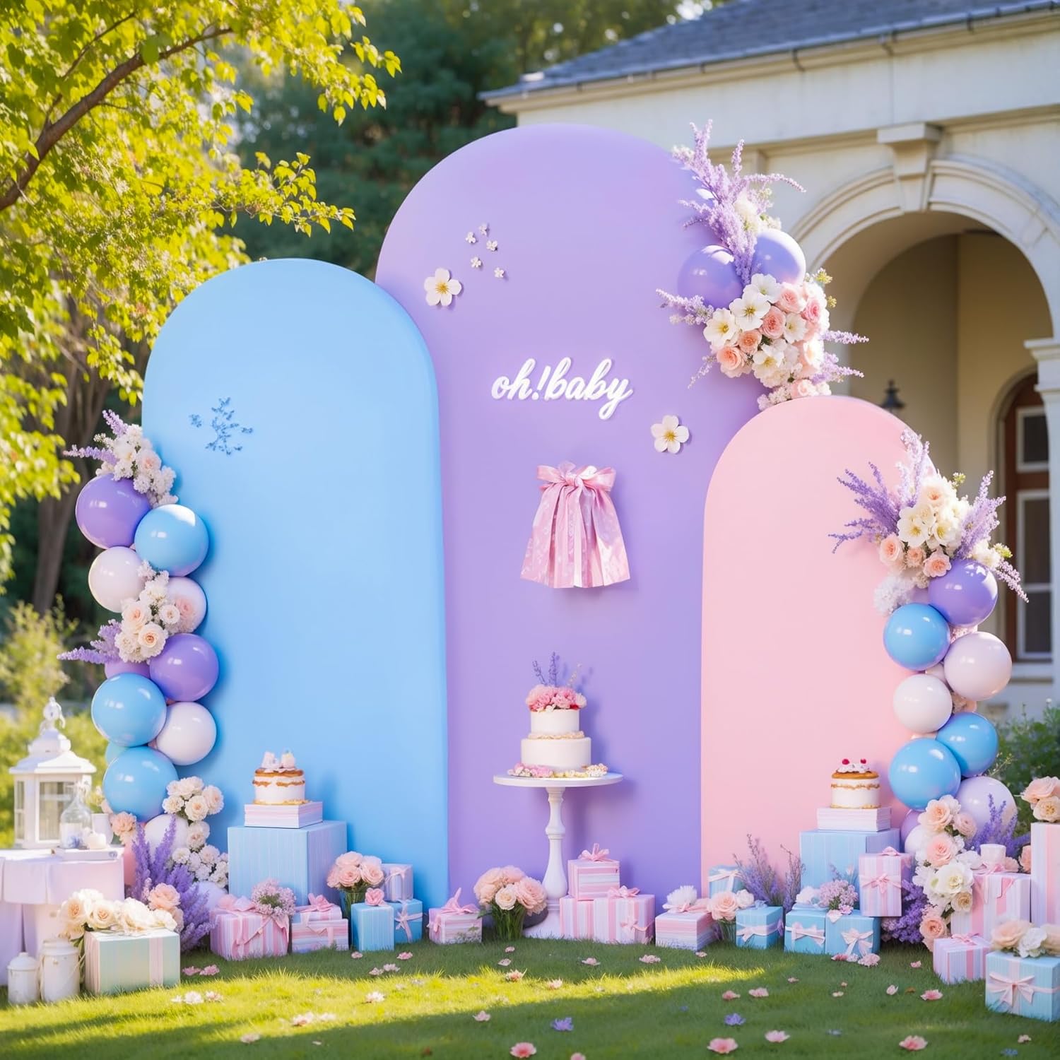 Pink Purple Blue Arch Backdrop Cover Set for Wedding Events