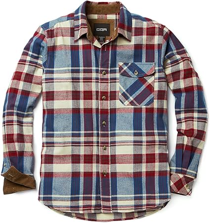 CQR Men's All Cotton Flannel Shirt for Casual Outdoor Wear