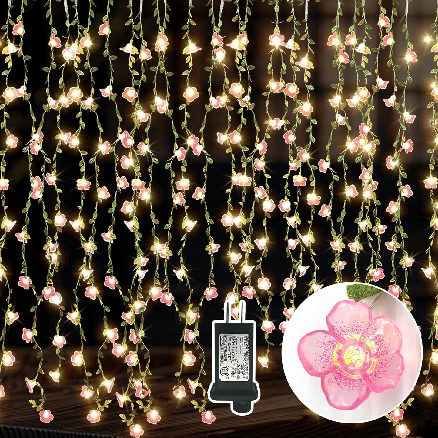 Romantic Cherry Blossom Fairy Lights - 108 LED Warm White Curtain String