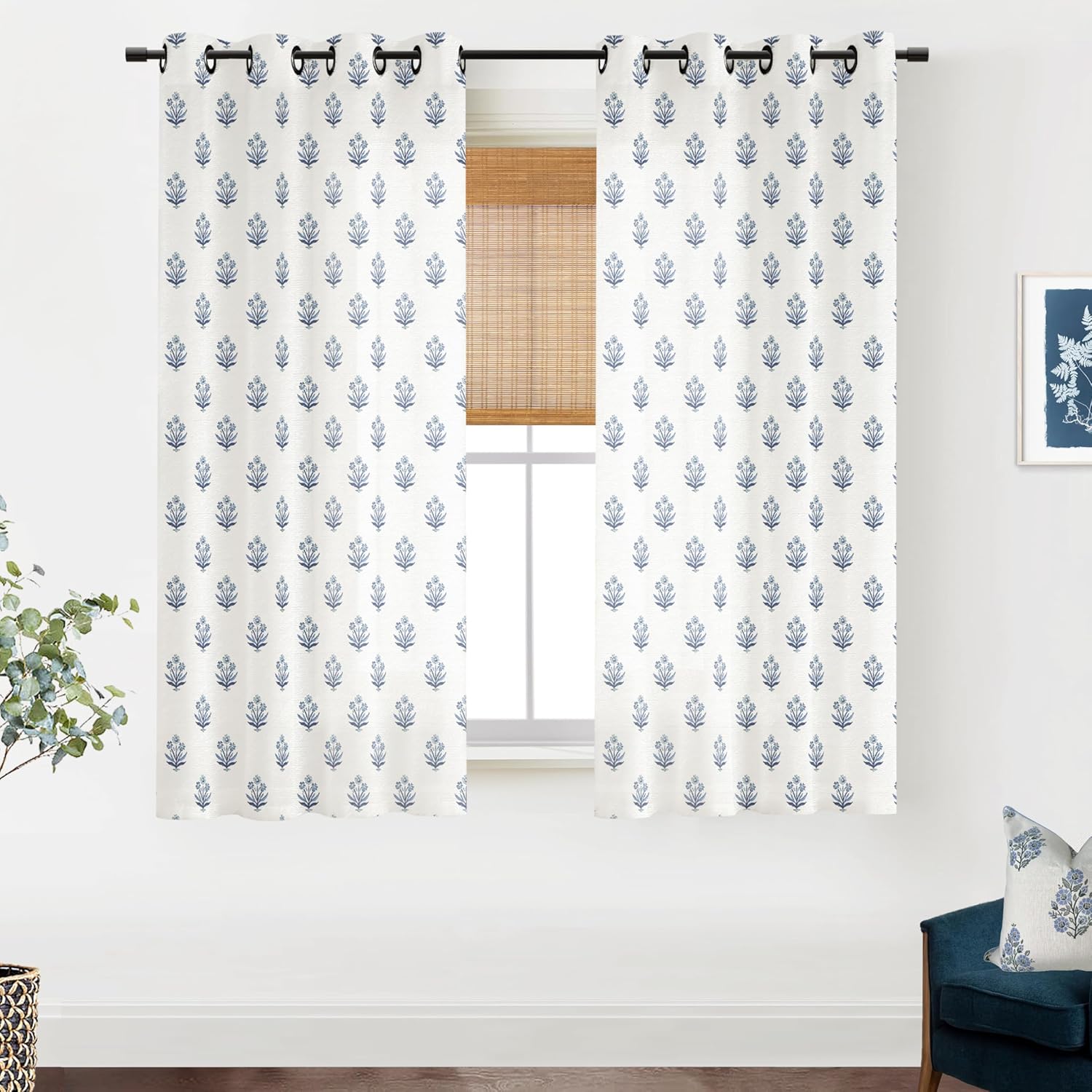 Coastal Navy Blue Curtains 63 Inch Length for Elegant Spaces