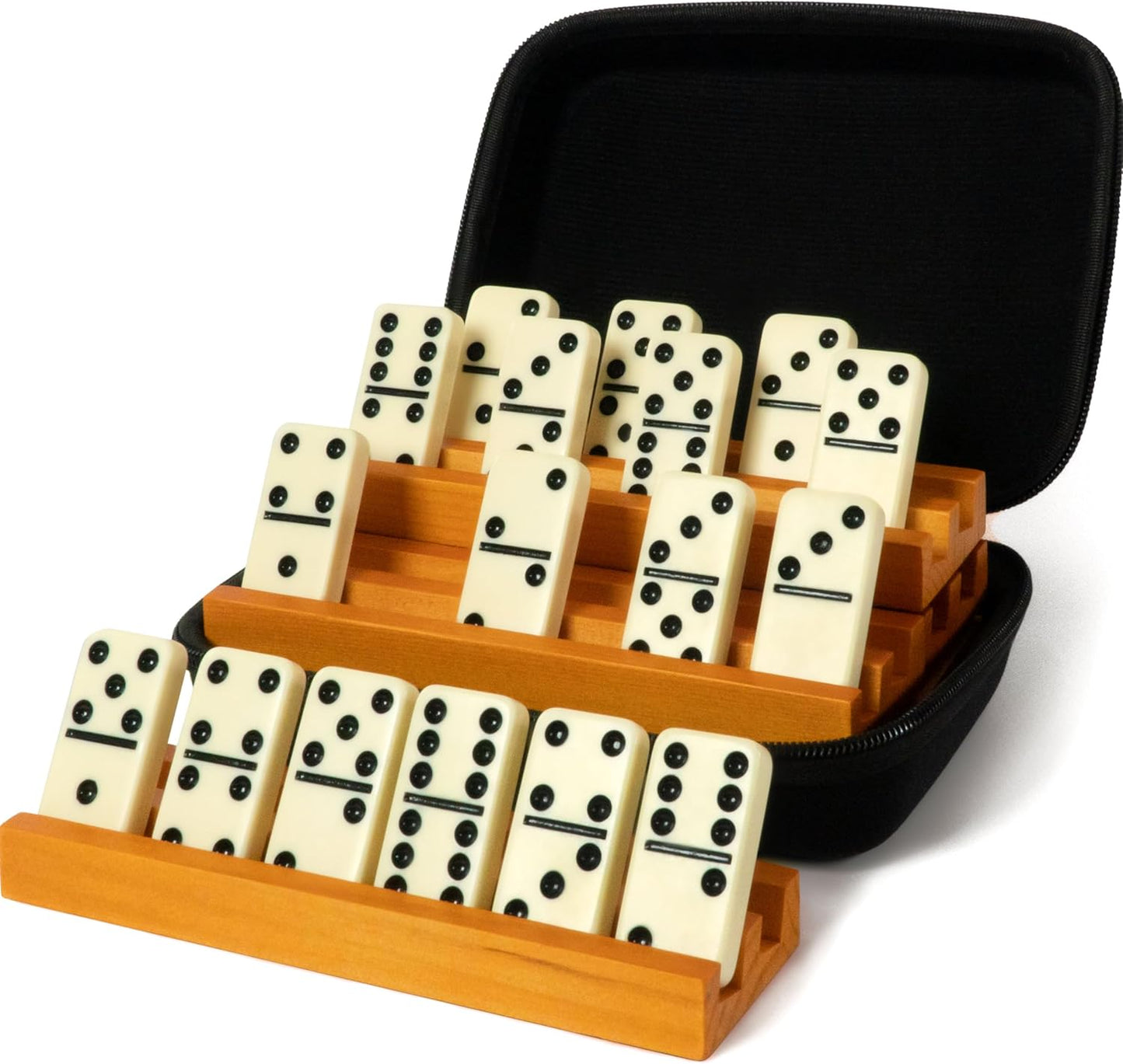 Queensell Double 6 Dominoes Set with Racks for Family Fun