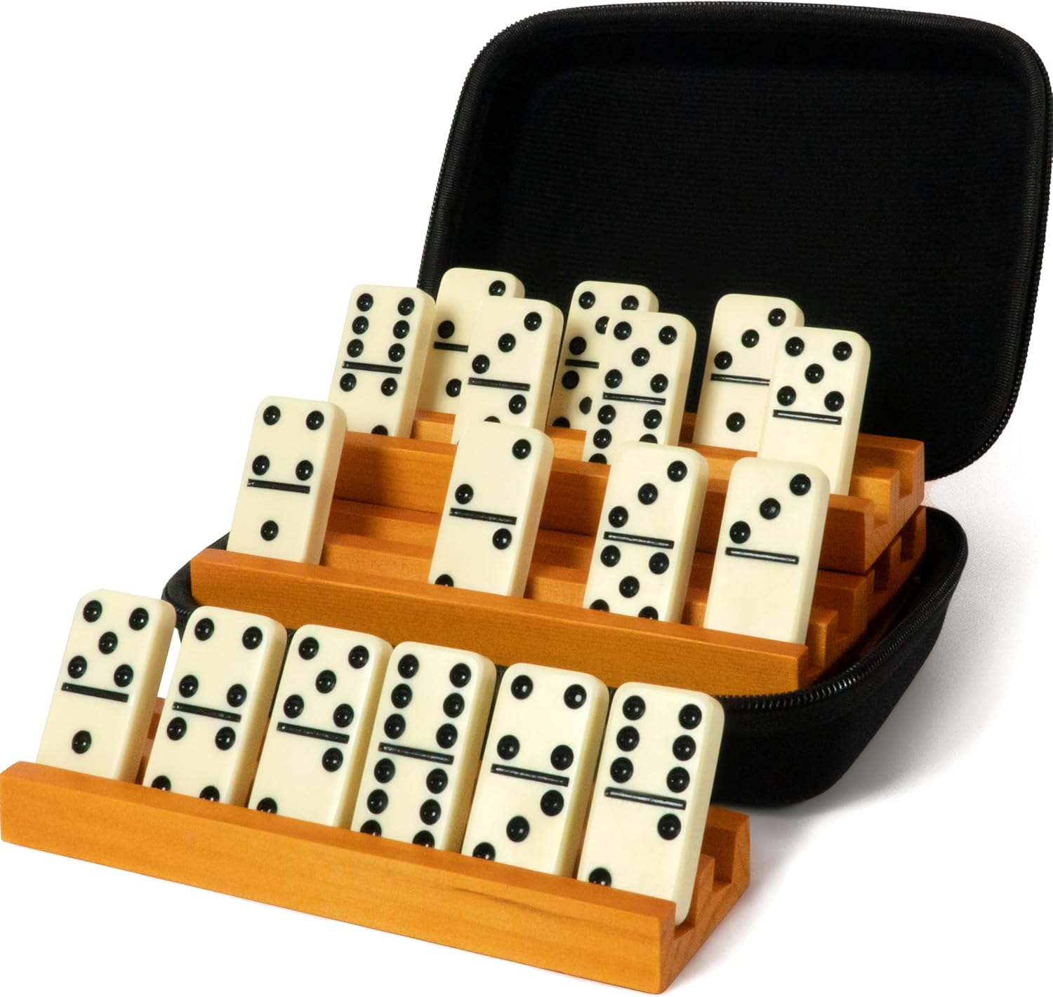 Queensell Double 6 Dominoes Set with Racks for Family Fun