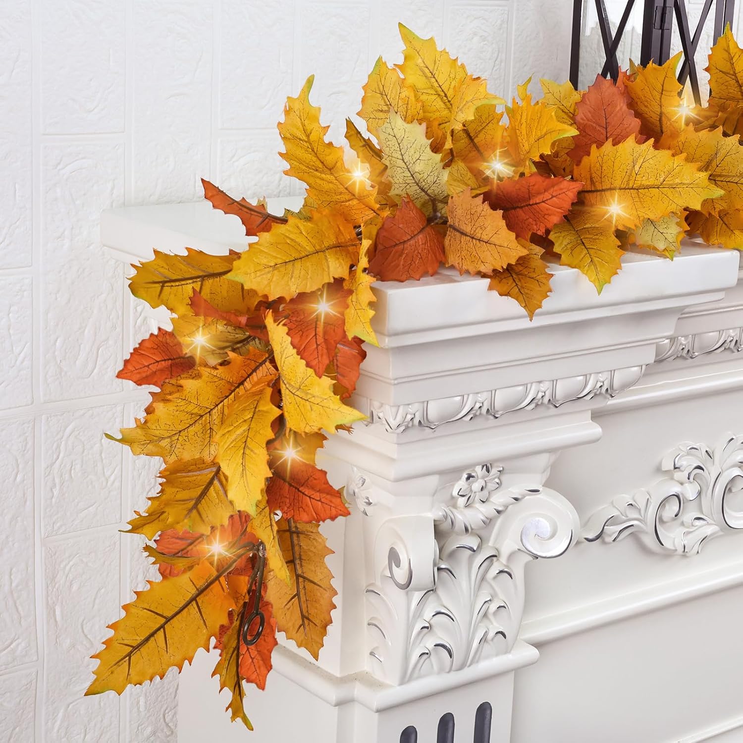 2PC Realistic Fall Garland with Lights for Autumn Decor