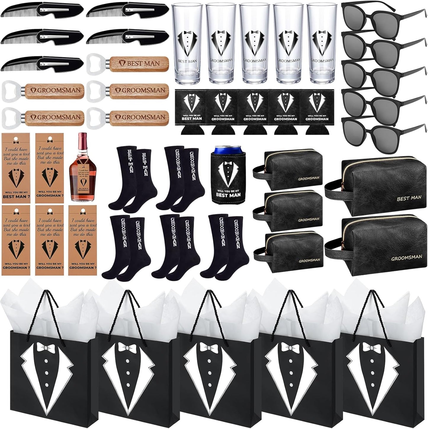 50Pcs Groomsmen Gifts Set with Shot Glasses and More