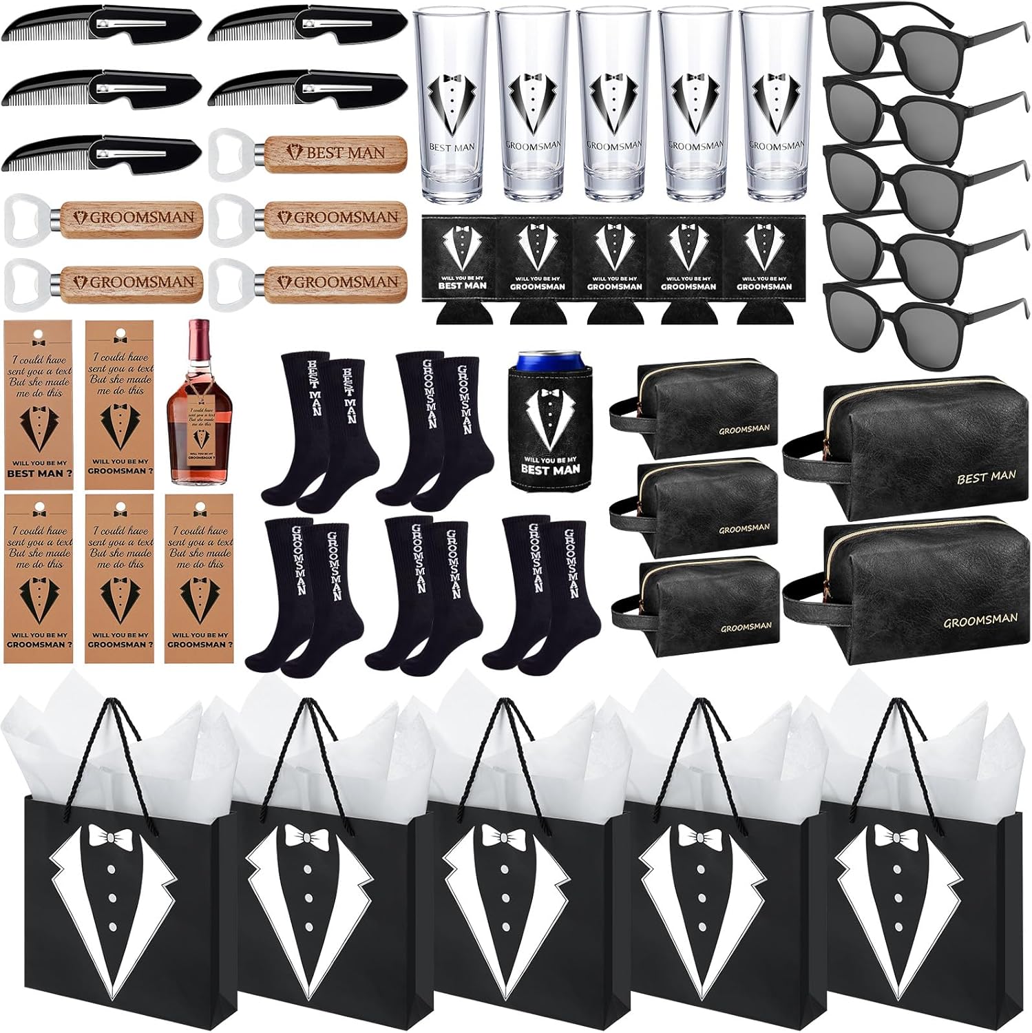 50Pcs Groomsmen Gifts Set with Shot Glasses and More