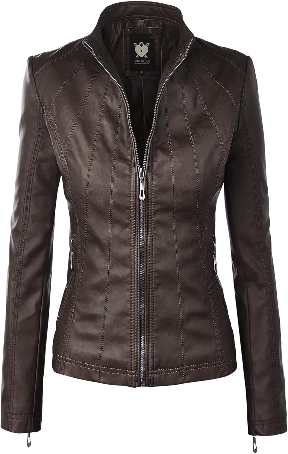 Lock and Love Women's Faux Leather Moto Biker Jacket with Hood