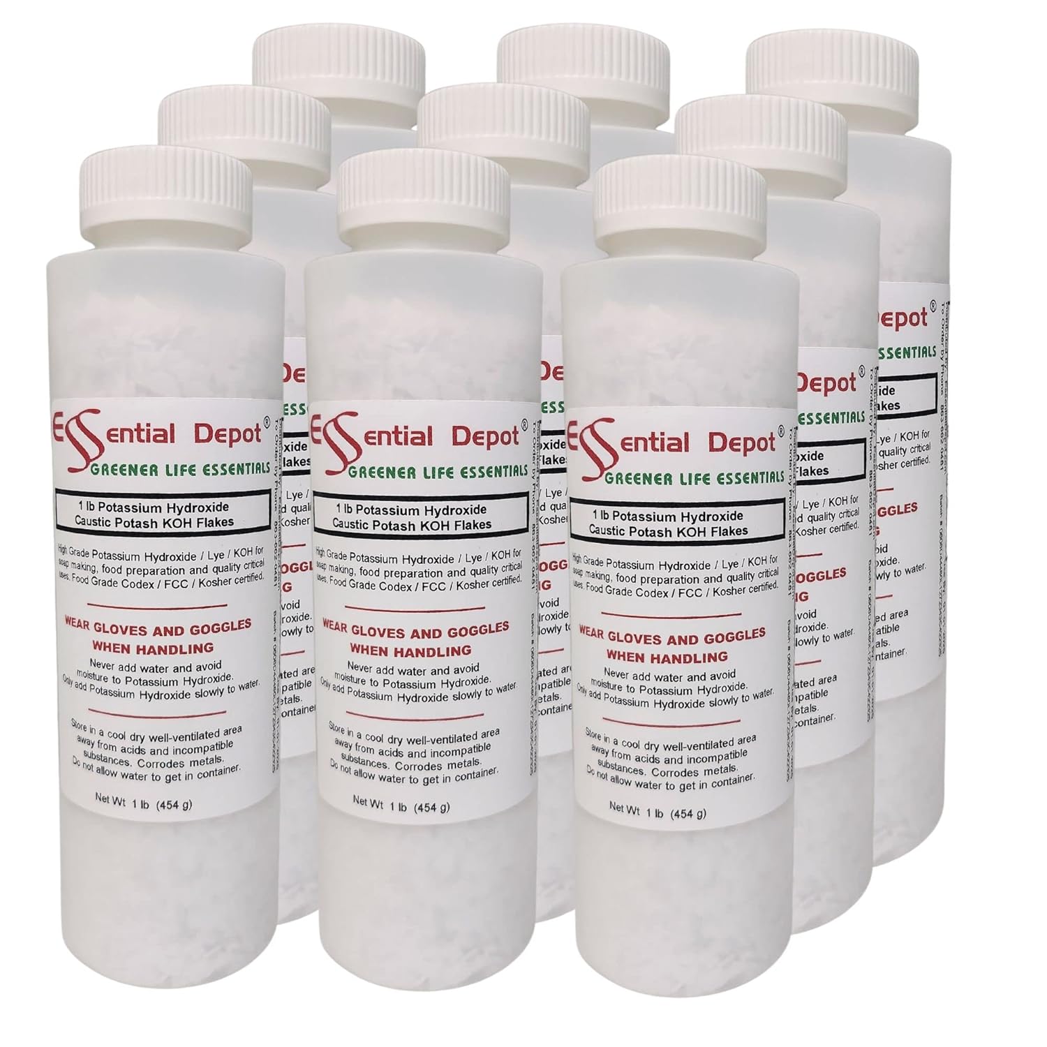 Potassium Hydroxide Flakes KOH 9 lbs for Various Applications