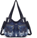 Large Washed PU Leather Shoulder Bag for Women - Double Zipper