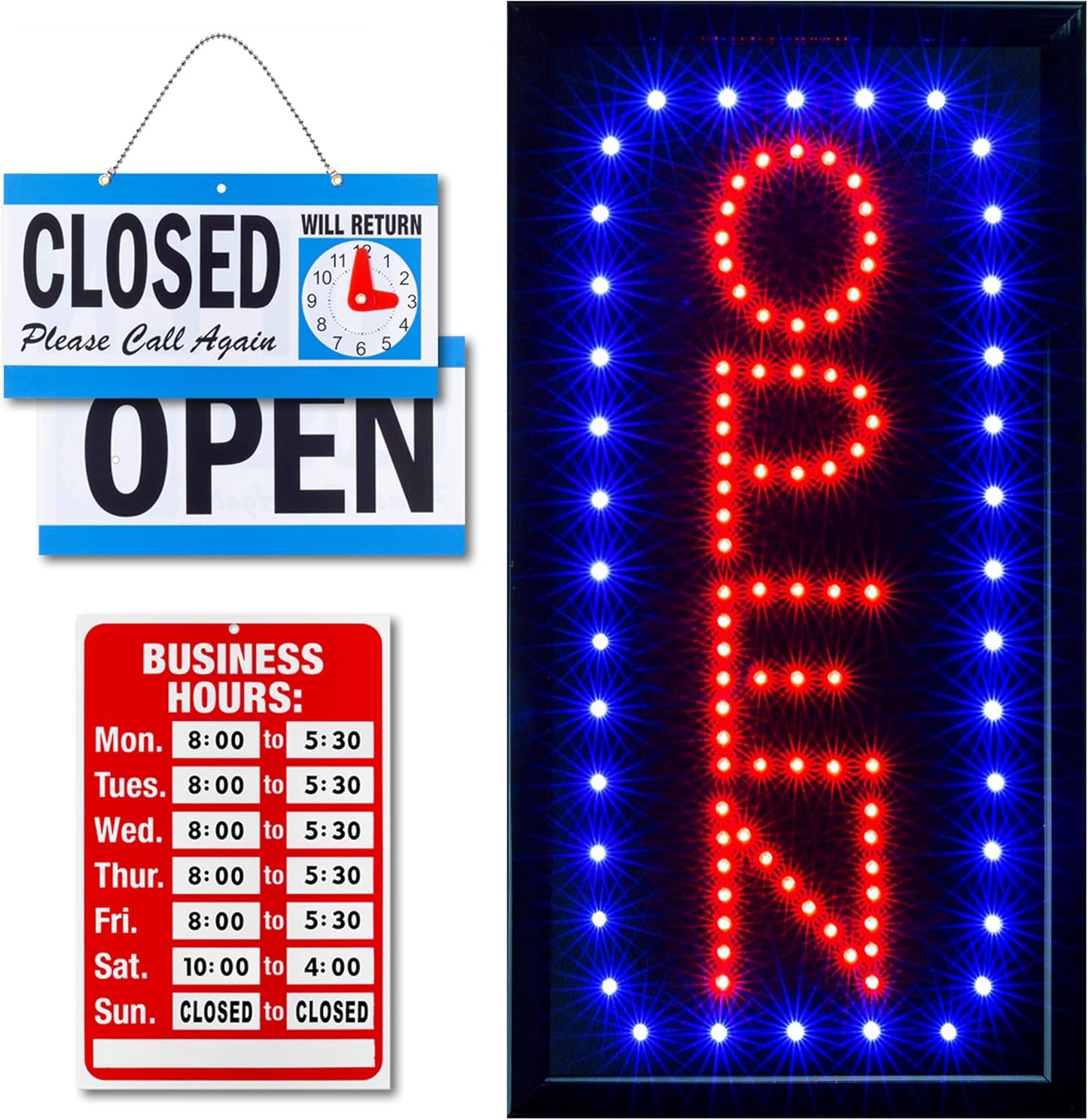 Neon Open Sign for Business: Vertical LED Sign with Flashing Mode