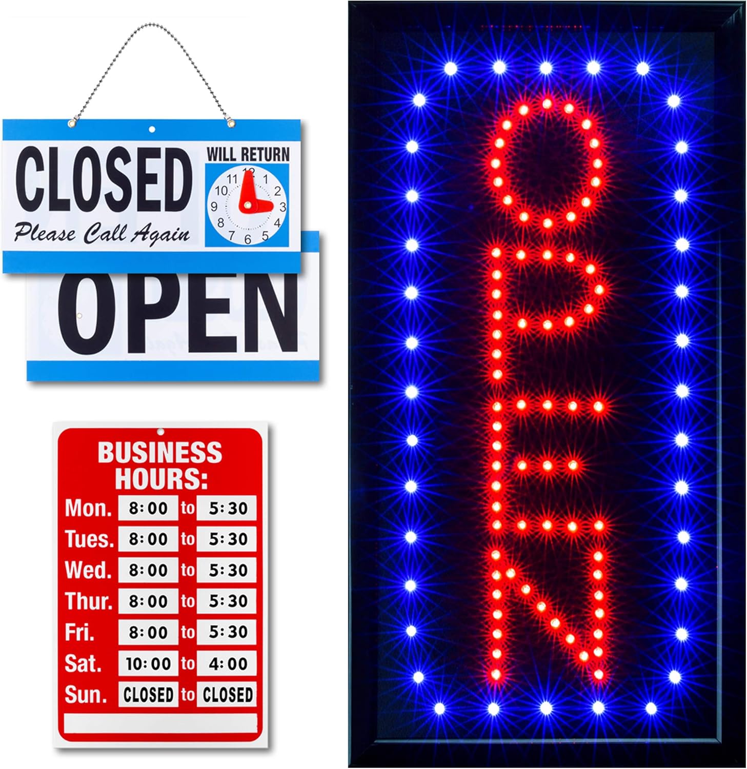 Neon Open Sign for Business: Vertical LED Sign with Flashing Mode