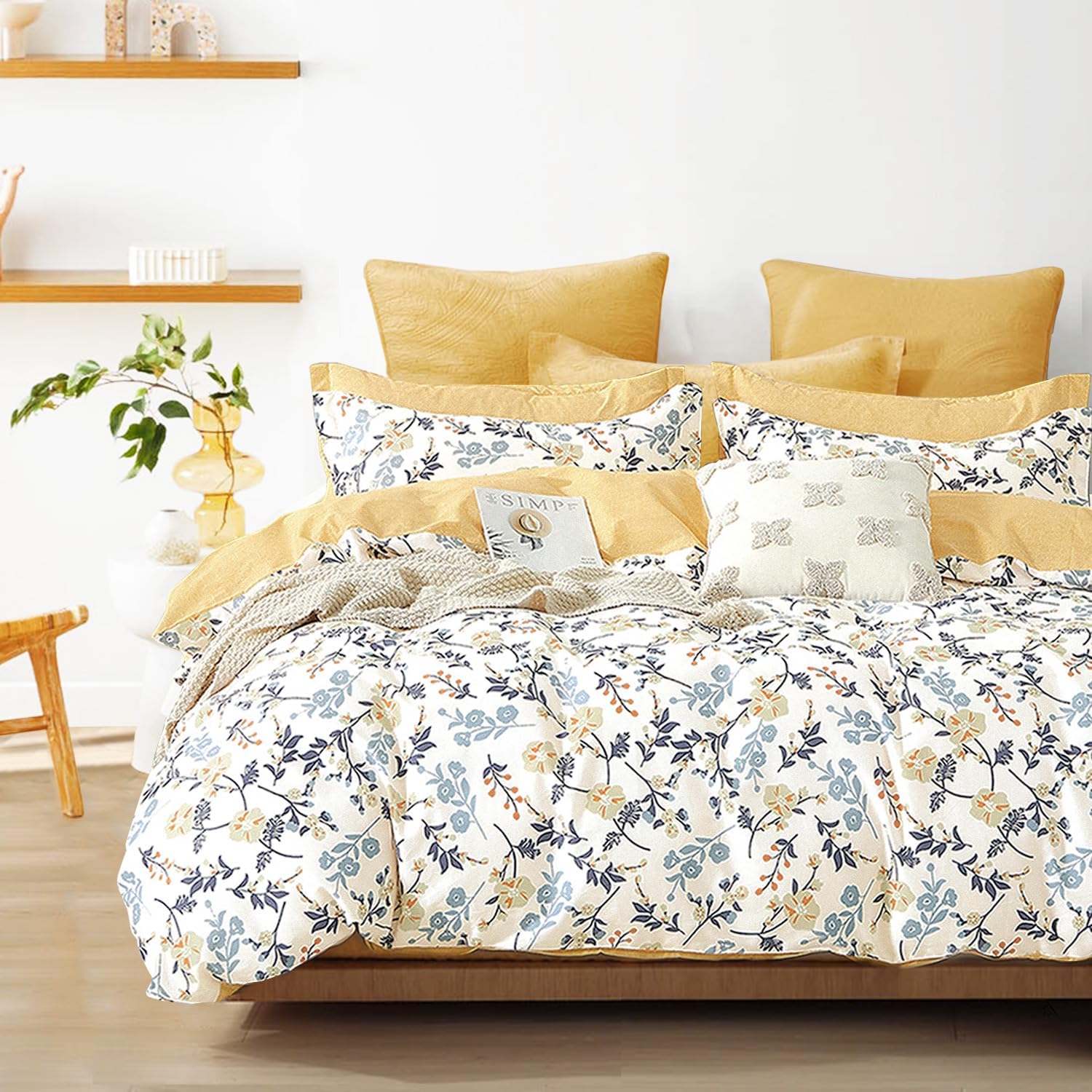 Yellow Floral Cotton Comforter Queen Size - Lightweight Bedding Set