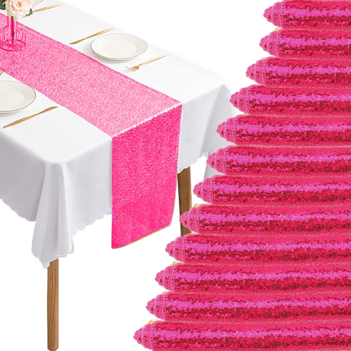 Hot Pink Sequin Table Runner 12 Packs for Celebrations
