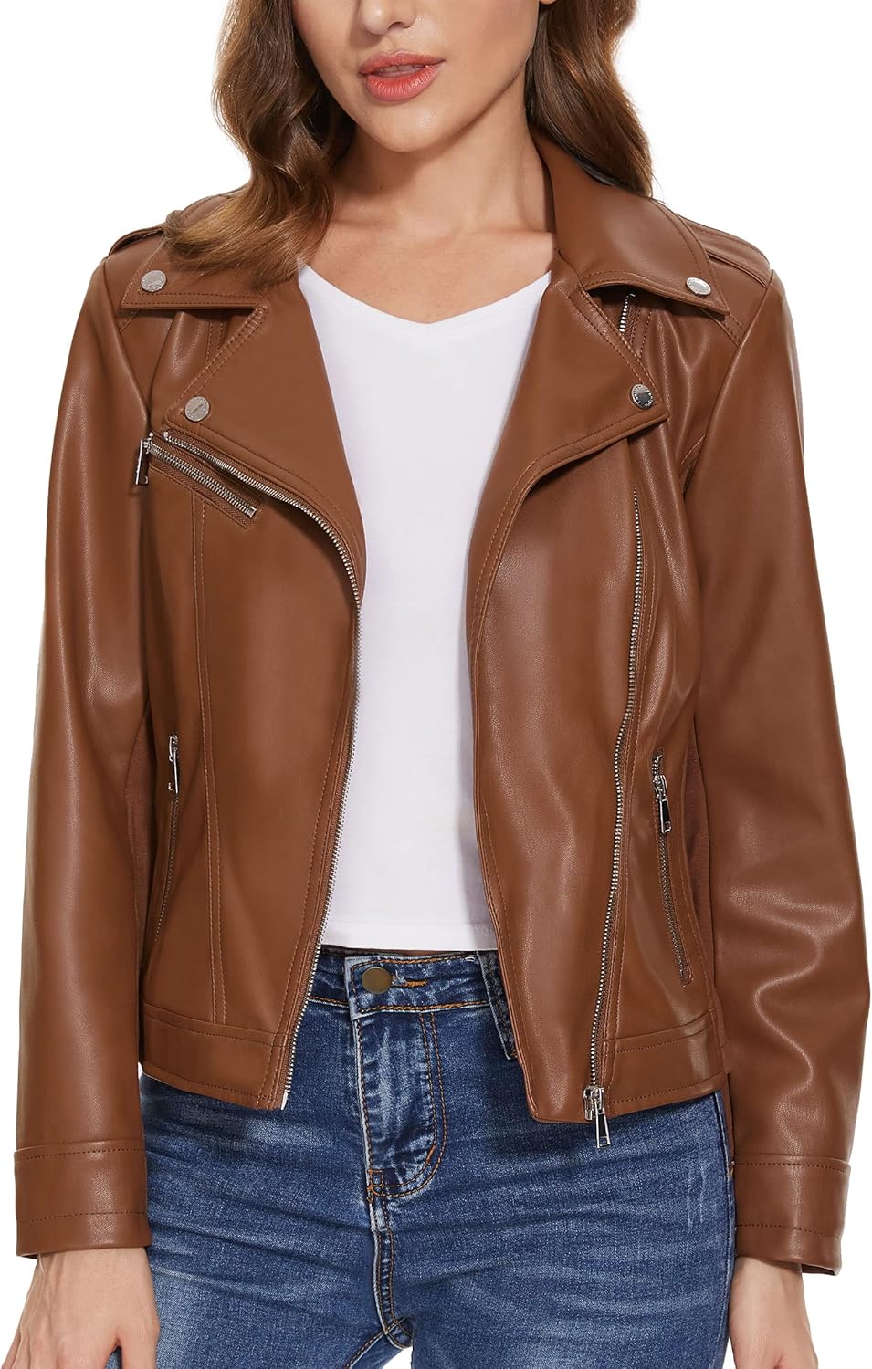 Fahsyee Faux Leather Jacket for Women: Stylish Vegan Moto Coat
