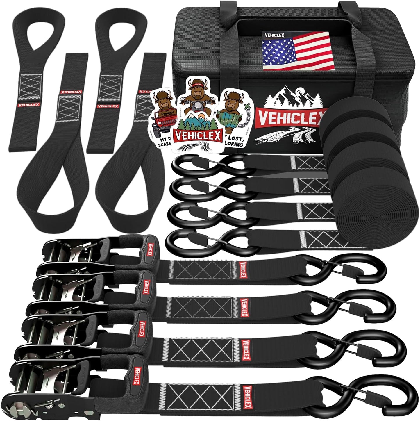 Vehiclex Heavy Duty Ratchet Tie Down Straps for Secure Cargo