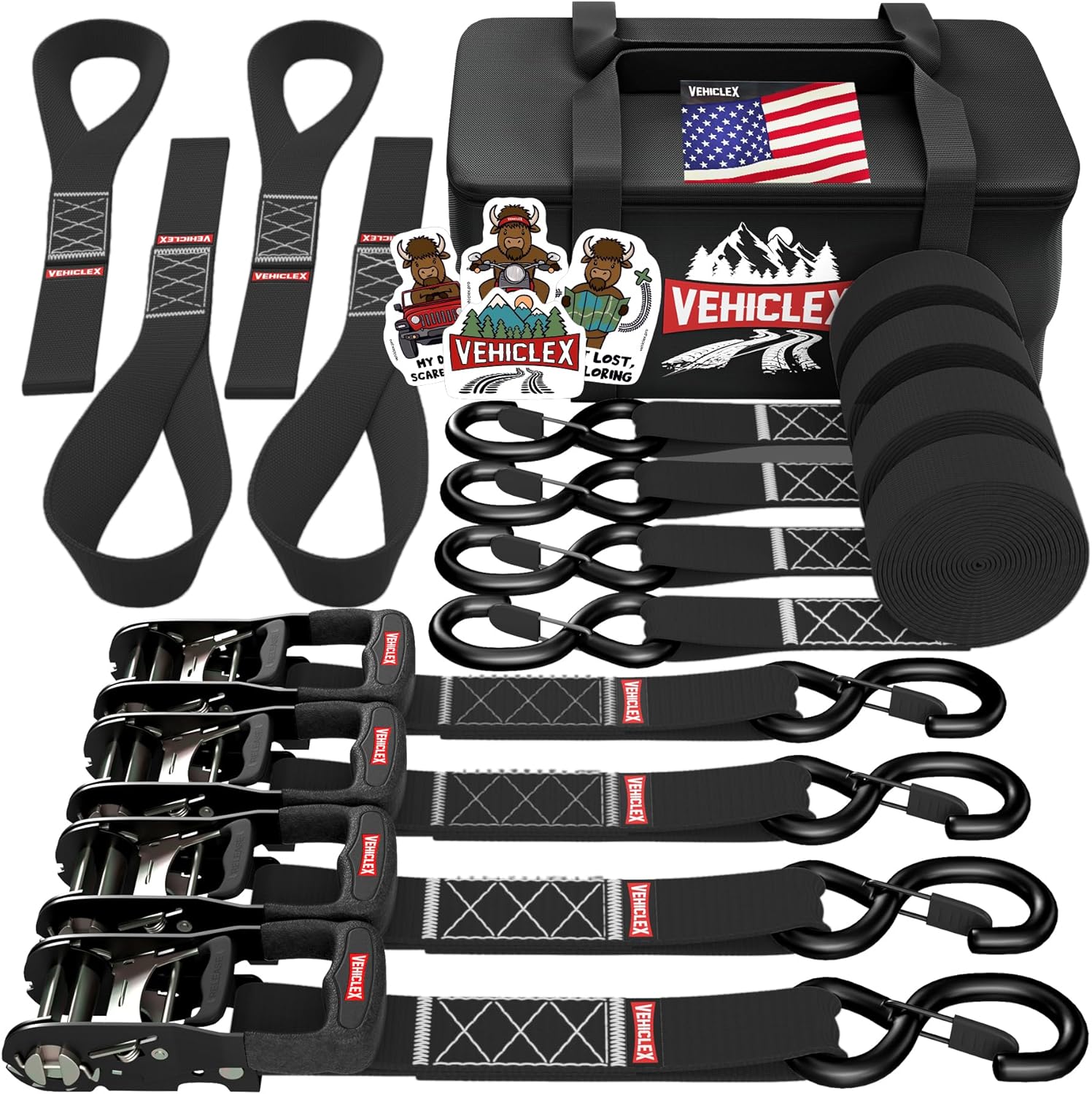 Vehiclex Heavy Duty Ratchet Tie Down Straps for Secure Cargo