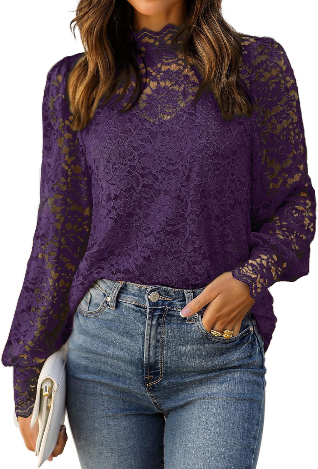 HOTOUCH Lace Tops for Women Long Sleeve Blouses 2 PCS Set