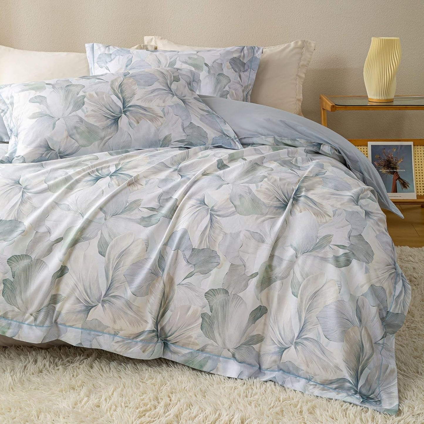 Ultra Soft Floral Pattern Duvet Cover Set King Size 100% Cotton