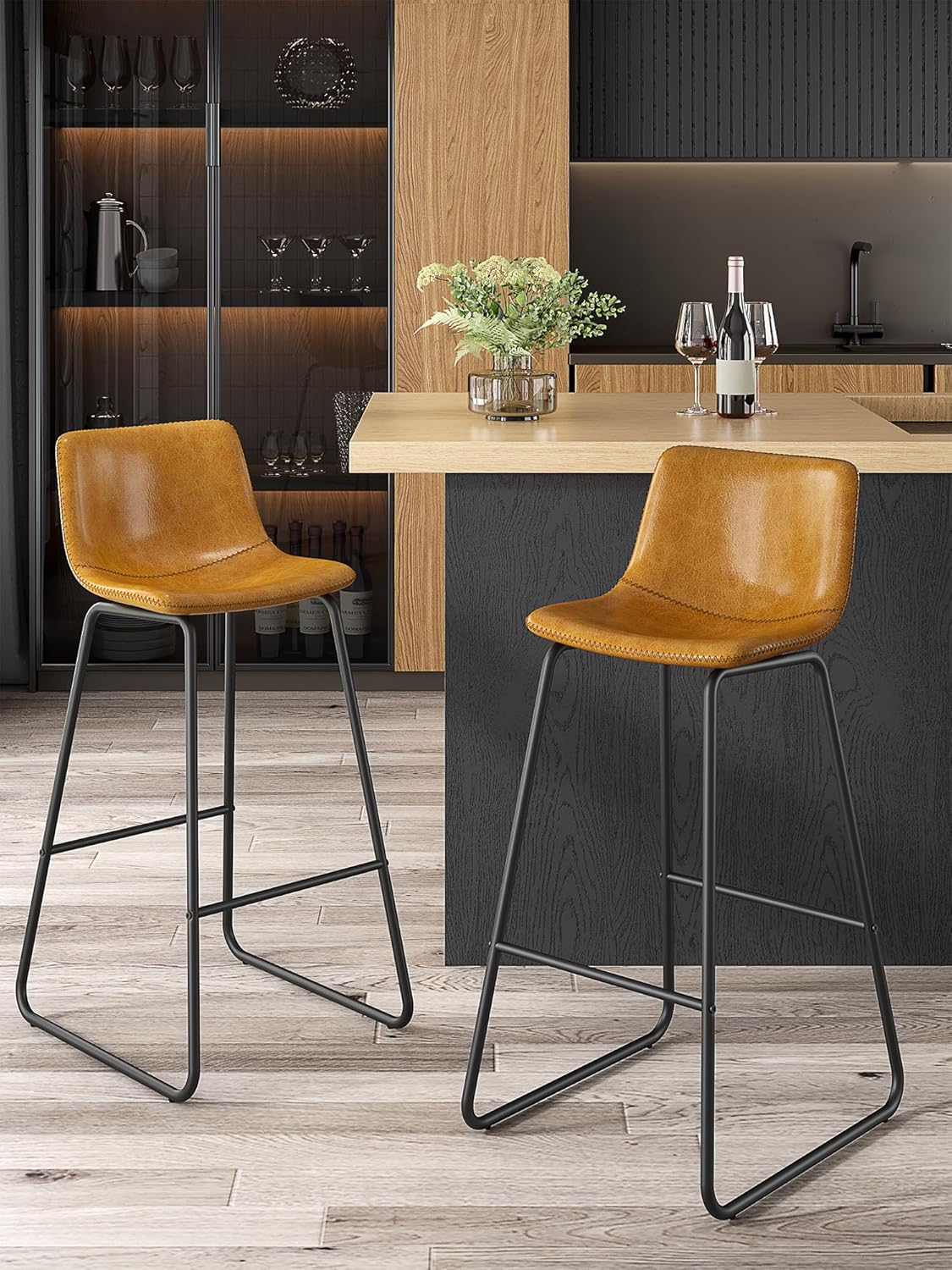 Modern Faux Leather Bar Stools Set of 2 for Kitchen Island