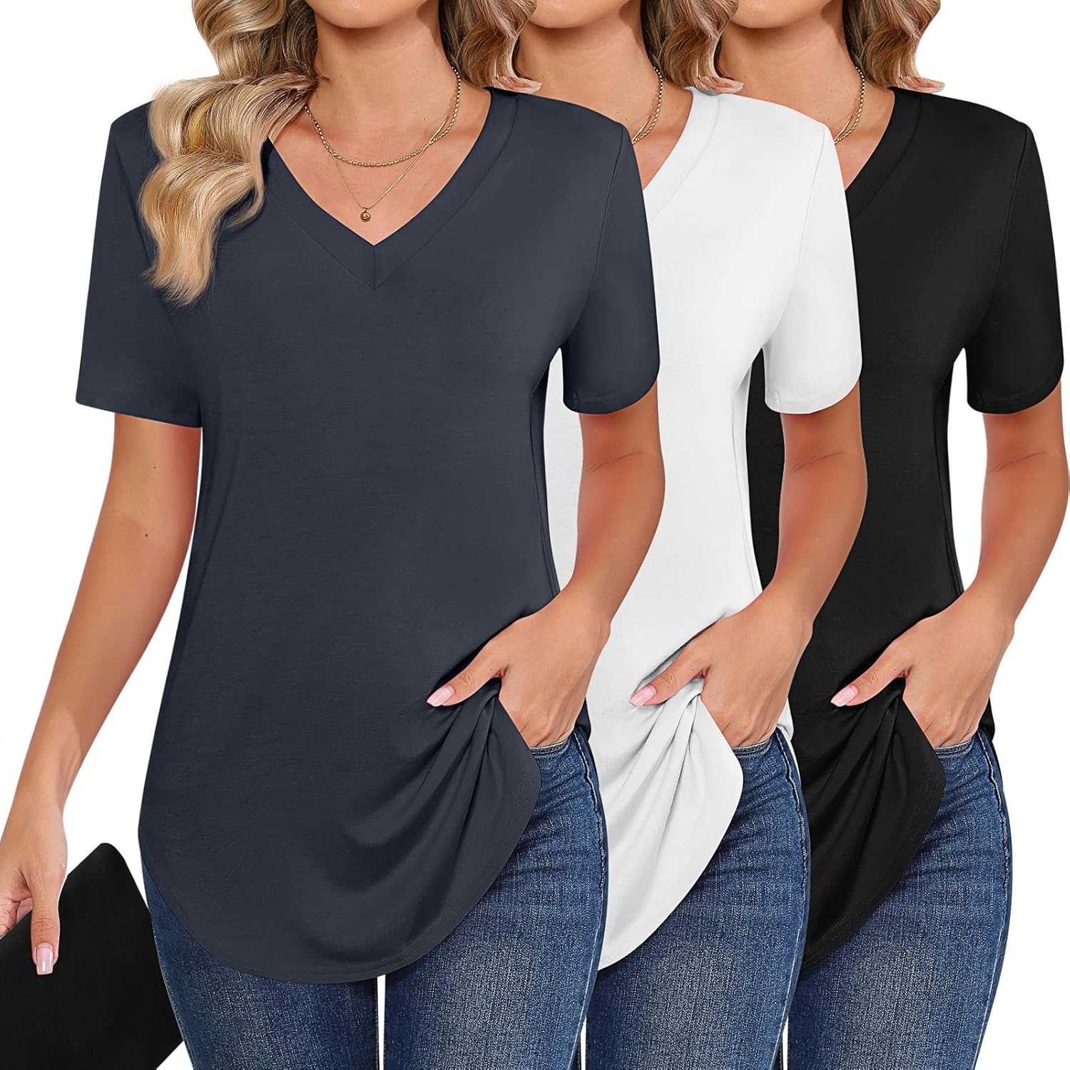 Ficerd Women's Short Sleeve Tunic Tops for Summer Style