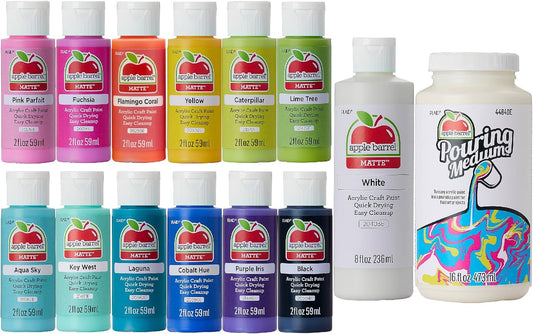 Apple Barrel 14-Piece Acrylic Paint Set with Pouring Medium
