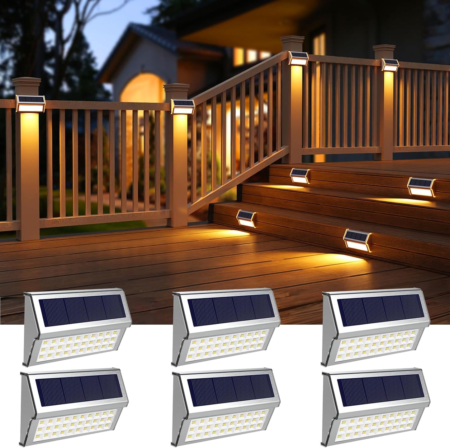 ROSHWEY Solar Deck Lights - 30 LED Stainless Steel Outdoor Lighting