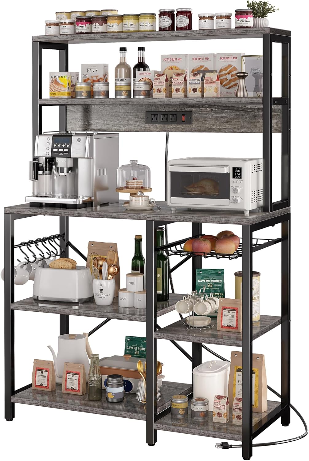 Charcoal Gray Bakers Rack with Power Outlet - Organize with Style!