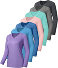 7 Pack Womens Long Sleeve Athletic Shirts UPF 50+ Quick Dry V Neck are