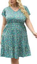 Plus Size Casual Summer Swing Midi Dress with Pockets - Ruffle Sleeves