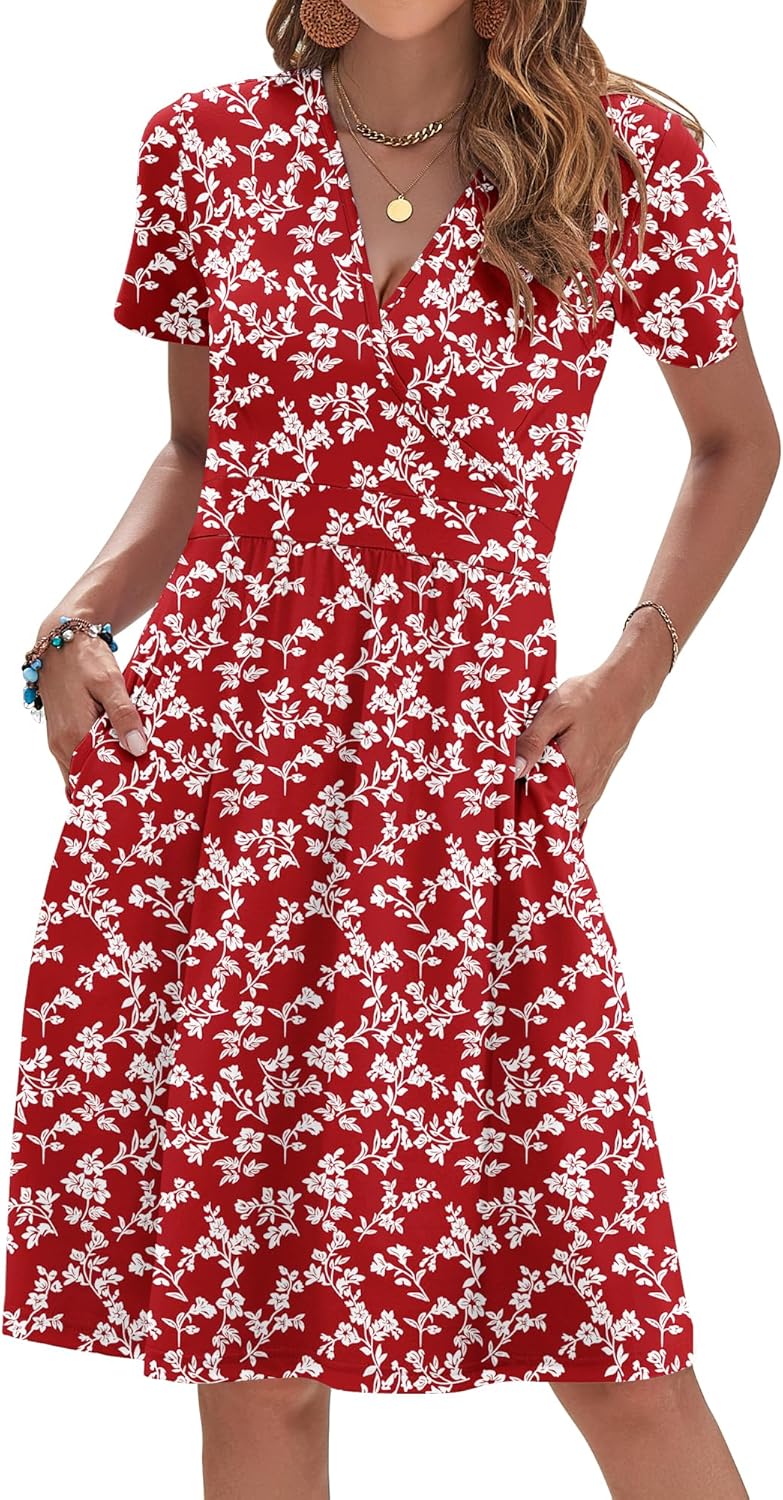 AUSELILY Womens Summer Dresses 2025 Short Sleeve V Neck Floral