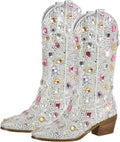 Rhinestone Cowboy Cowgirl Mid Calf Boots - Sparkly 2in Heel