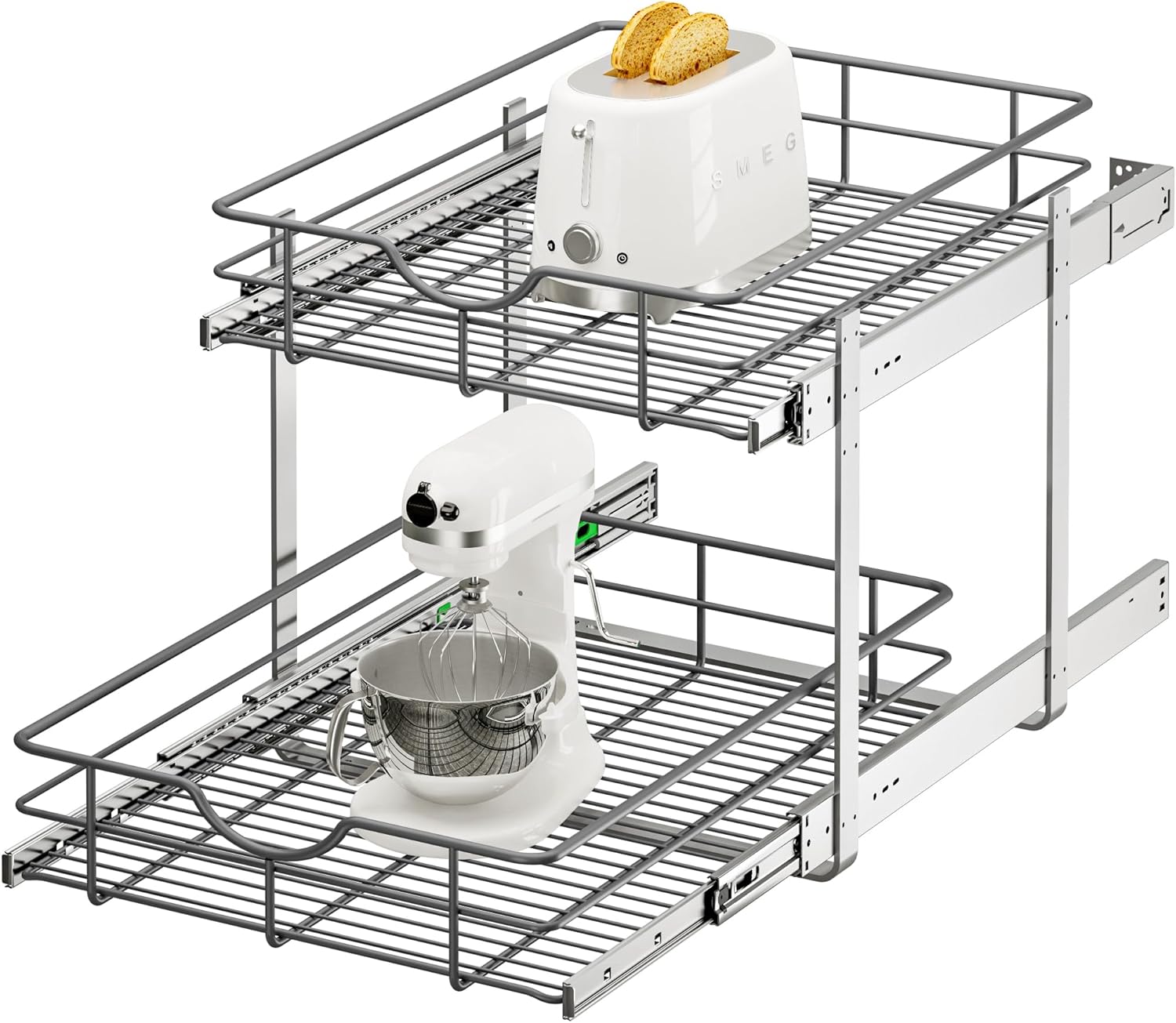 2-Tier Pull Out Cabinet Organizer for Kitchen and Bathroom Use