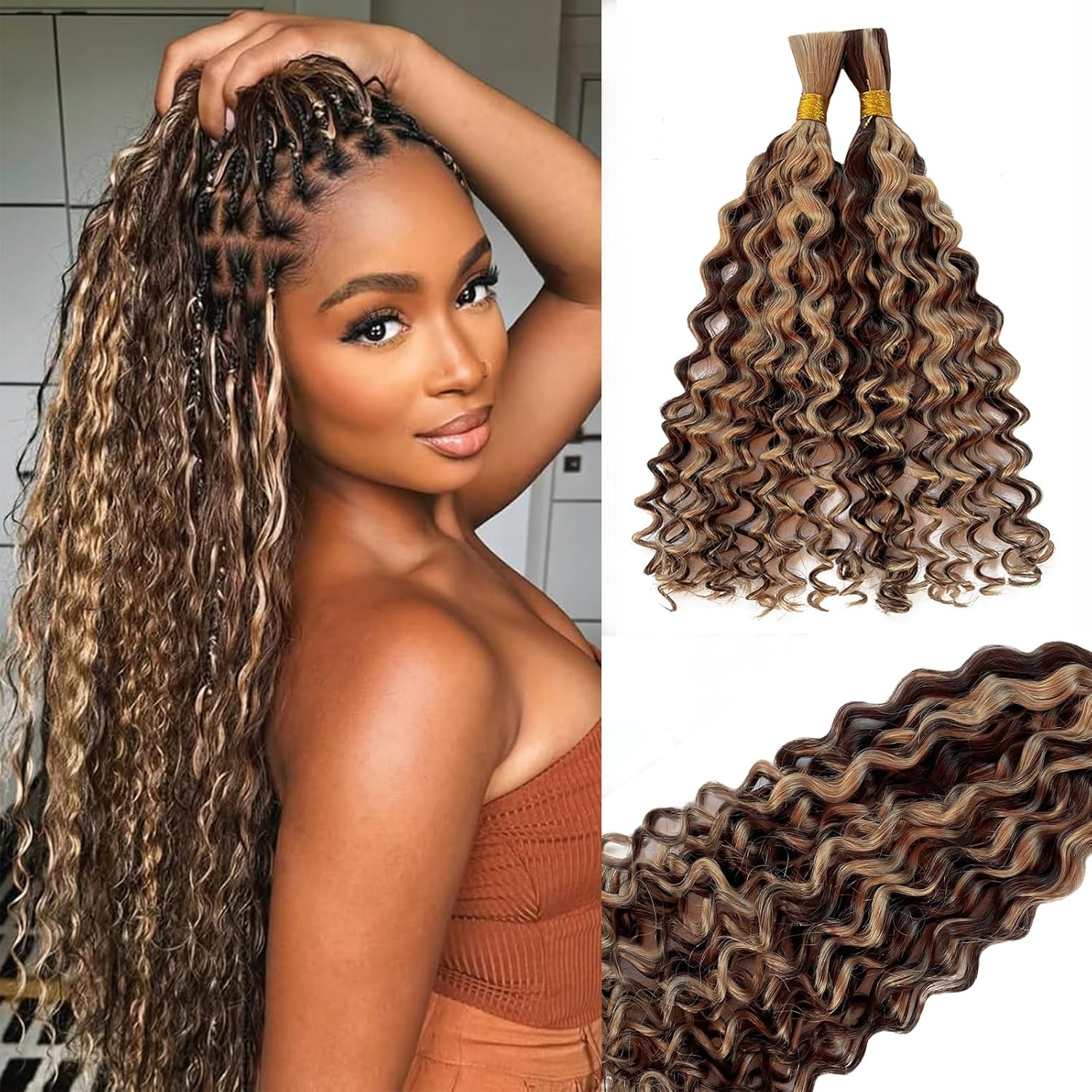 Human Braiding Hair for Boho Braids 20 Inch 2 Bundles 100g