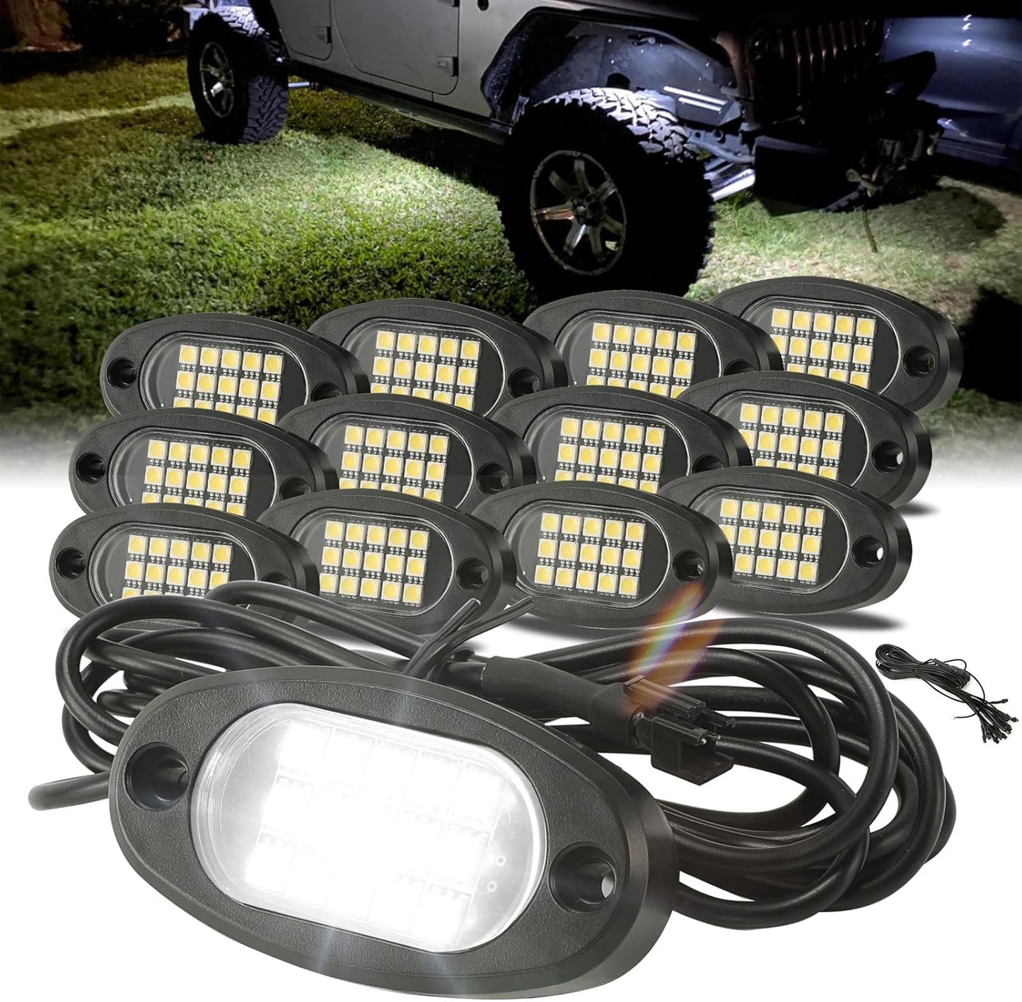 Winunite 12 Pods Quick Connect White Rock Lights for Trucks