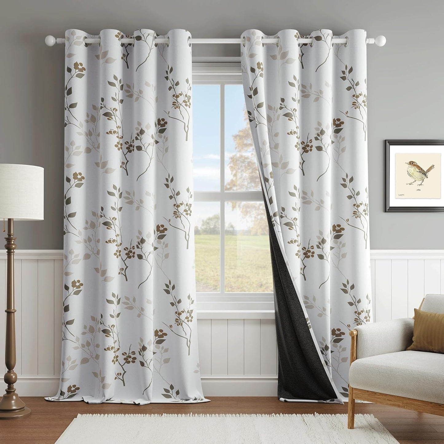 Beauoop Floral Blackout Curtains 90 Inches Long for Bedrooms