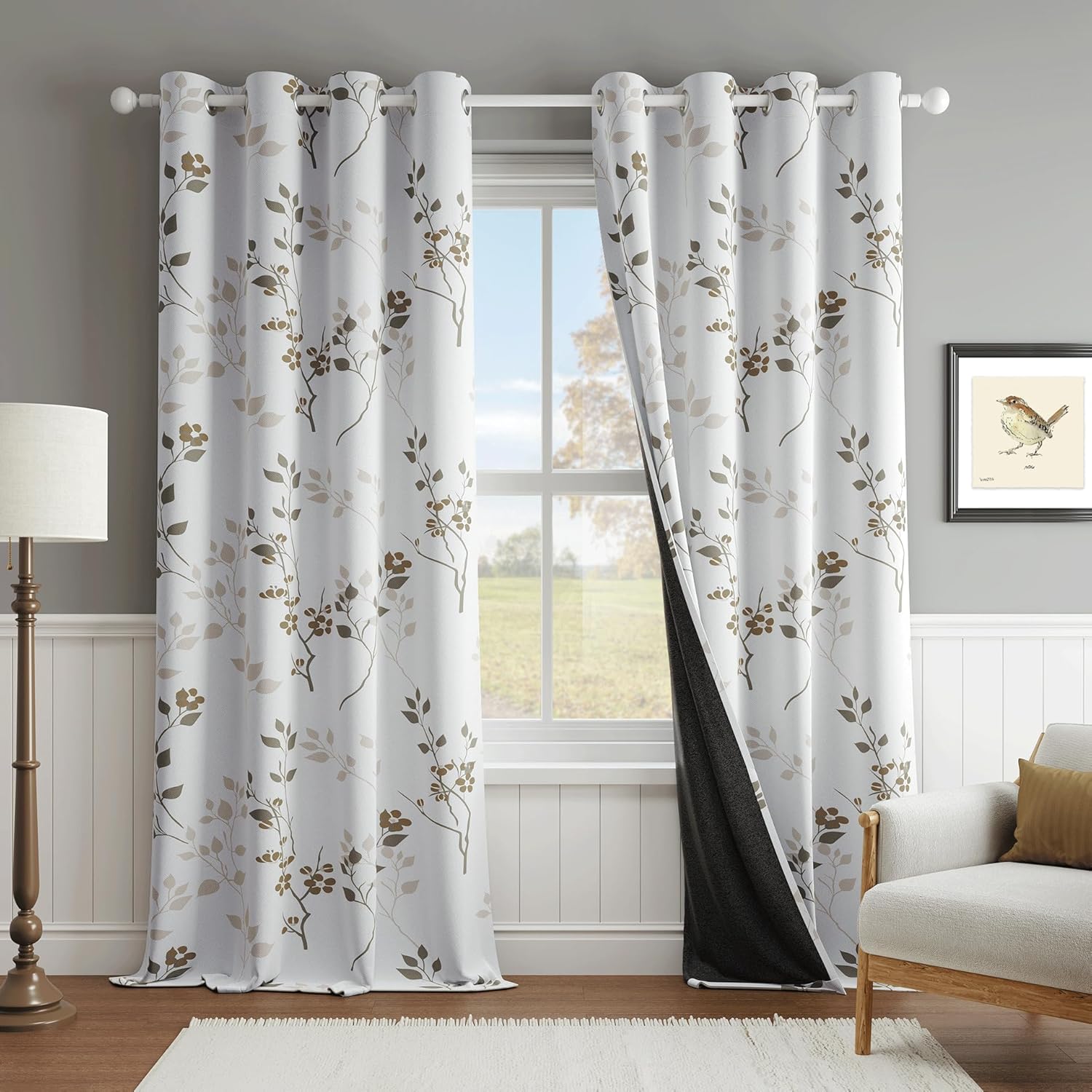 Beauoop Floral Blackout Curtains 90 Inches Long for Bedrooms