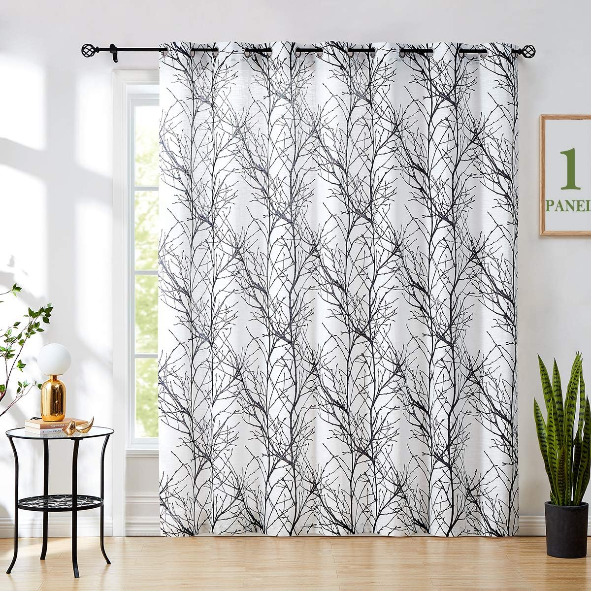 FMFUNCTEX Tree Print Semi Sheer Patio Door Curtain for Privacy