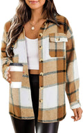 Womens Flannel Plaid Shacket Jacket Cropped Tartan Trench - Cozy Layer