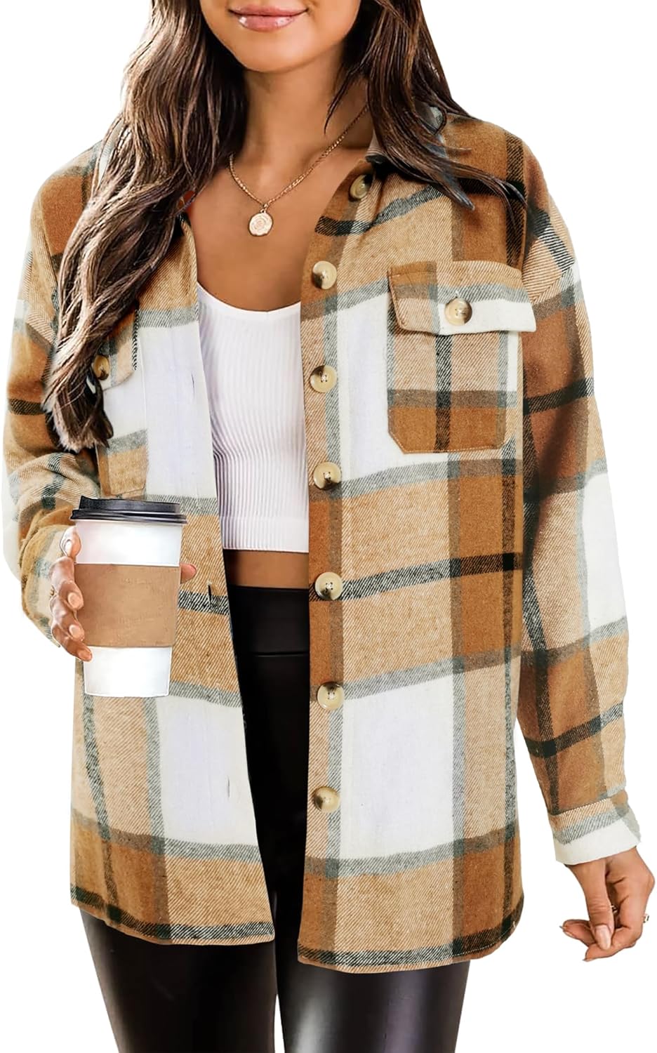 HOTOUCH Womens Flannel Plaid Shacket Jacket for Stylish Comfort