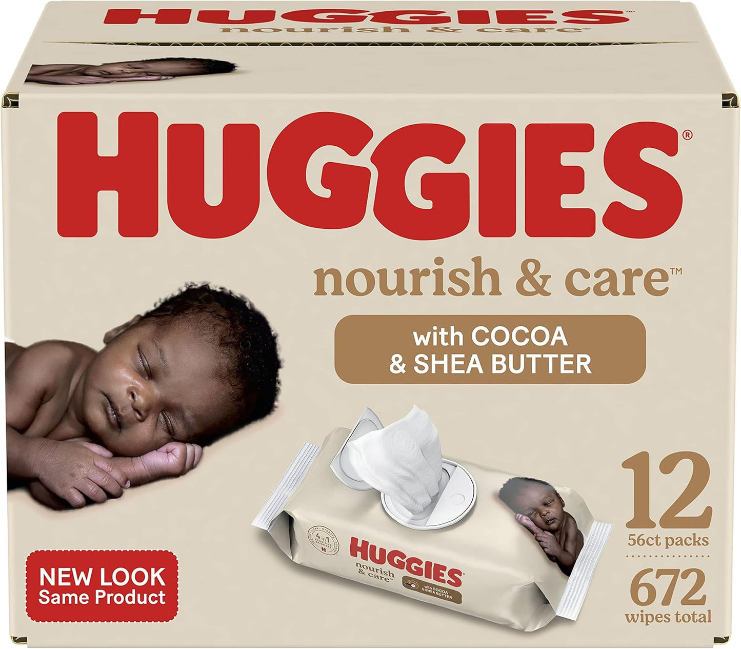 HUGGIES Nourish & Care Baby Wipes - Gentle Scent, 56 Count x12