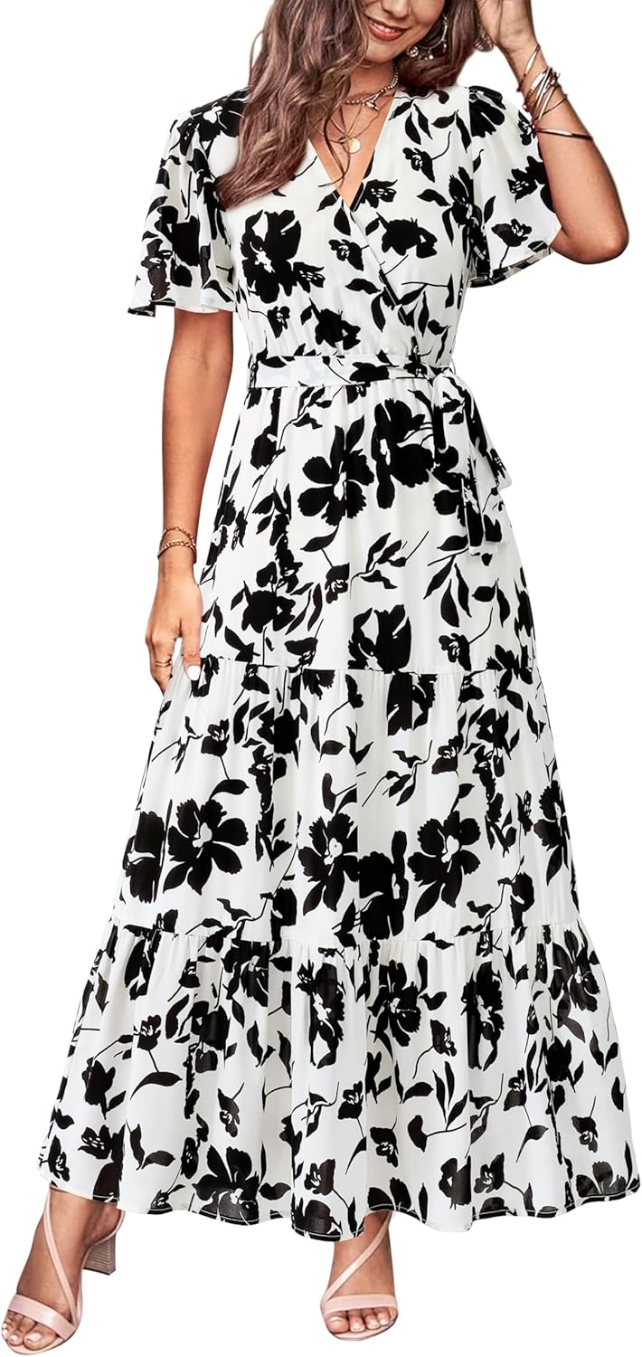MASCOMODA Womens Summer Swiss Dot Maxi Dress for Weddings